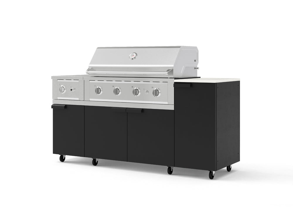 NewAge Outdoor Kitchens Outdoor Grill Island Stainless-Steel 6-Piece Cabinet Set with Casters and 1-Door, Grill Cabinet, Performance Grill, Side Burner and Dekton in Aeris Countertop - (Liquid Propane) | Garage Giant