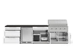 NewAge Outdoor Kitchens Stainless Steel 7-Piece Cabinet Set with 3-Drawer, Bar, Grill Cabinet, Performance Grill, Countertops, and Stainless Steel Door Fridge-73619-Garage Giant 