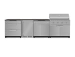 NewAge Outdoor Kitchens Stainless Steel 7-Piece Cabinet Set with 3-Drawer, Bar, Grill Cabinet, Performance Grill, Countertop, and Fridge-71855-Garage Giant 