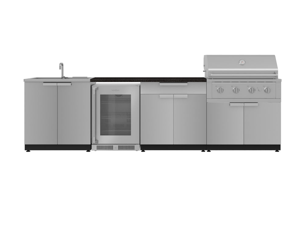 NewAge Outdoor Kitchens Stainless Steel 6-Piece Cabinet Set with Sink, Bar, Grill Cabinet, Performance Grill, Countertop and Fridge-72010-Garage Giant
