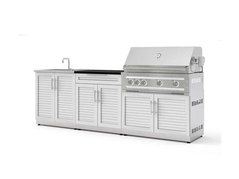 NewAge Outdoor Kitchens Stainless-Steel 5-Piece Cabinet Set with Bar, Sink, Grill Cabinet, Platinum Grill, and Countertop-73407-Garage Giant