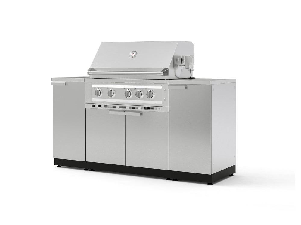 NewAge Outdoor Kitchens Outdoor Grill Island Stainless-Steel 5-Piece Cabinet Set with Sink, 1 Door, Grill Cabinet, Platinum Grill and Stainless Steel Countertop-74660-Garage Giant