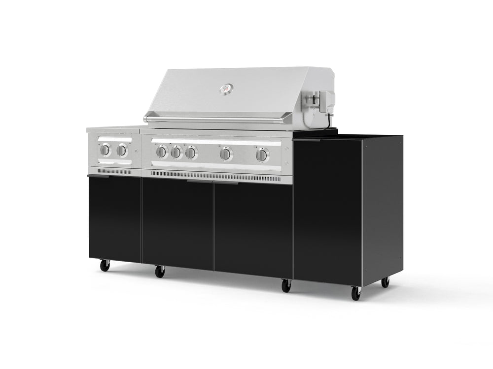NewAge Outdoor Kitchens Outdoor Grill Island Aluminum 5-Piece Cabinet Set with Casters and 1-Door, Grill Cabinet, Dual Side Burner and Platinum Grill - (Liquid Propane) | Garage Giant