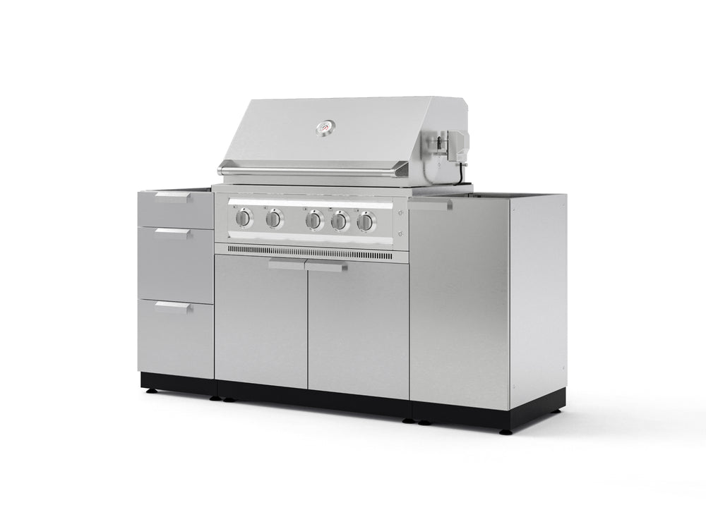 NewAge Outdoor Kitchens Outdoor Grill Island Stainless-Steel 5-Piece Cabinet Set with 1 Door, 3 Drawer, Grill Cabinet and Platinum Grill - (Natural Gas) | Garage Giant