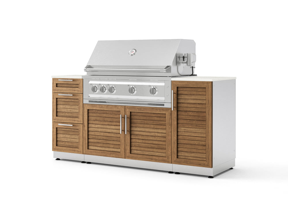 NewAge Outdoor Kitchens Outdoor Grill Island Stainless-Steel Louvered Doors 6-Piece Cabinet Set with 1 Door, 3 Drawer, Grill Cabinet, Platinum Grill and Dekton in Aeris Countertops - (Liquid Propane) | Garage Giant