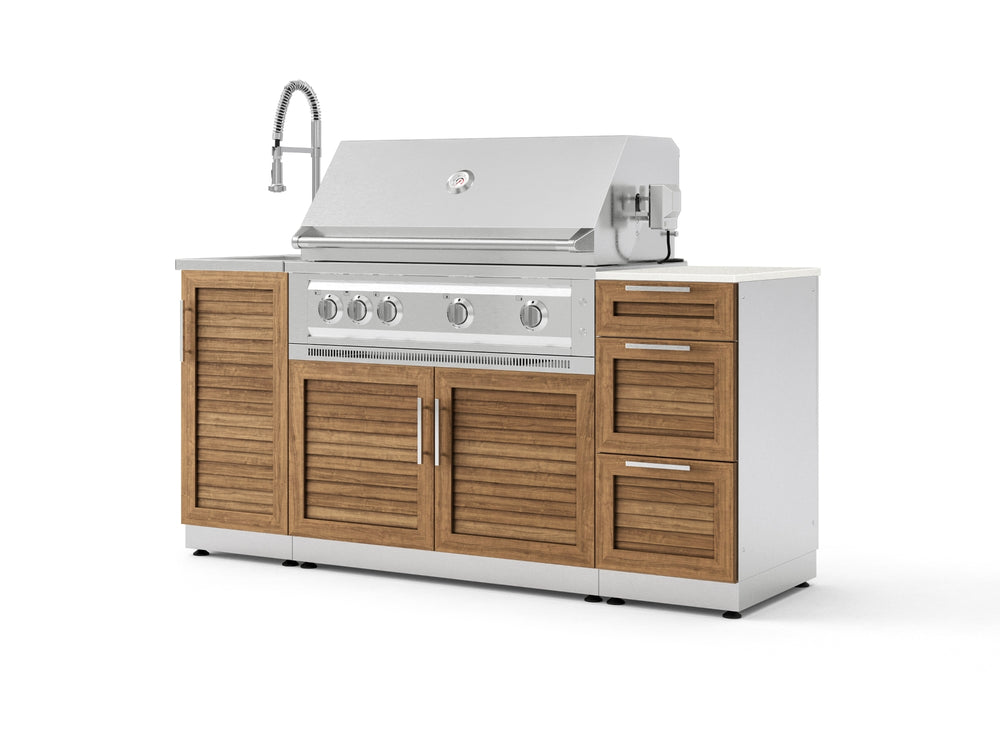 NewAge Outdoor Kitchens Outdoor Grill Island Stainless-Steel Louvered 5-Piece Cabinet Set with Sink, 3 Drawer, Grill Cabinet, Platinum Grill and Stainless Steel Countertop - (Natural Gas) | Garage Giant