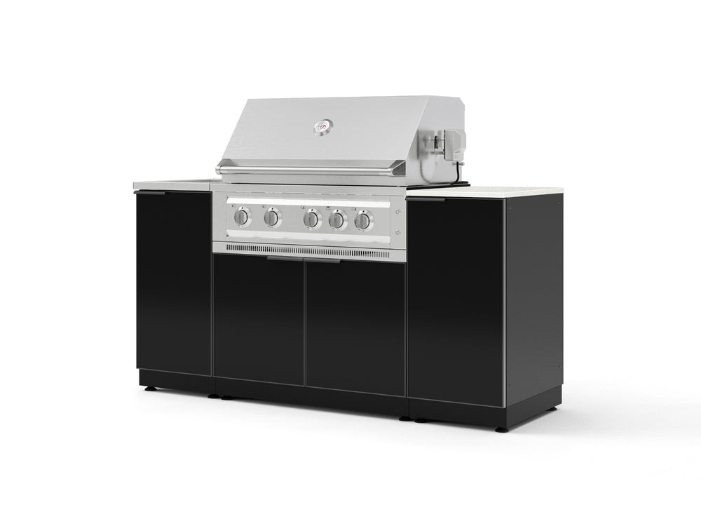 NewAge Outdoor Kitchens Outdoor Grill Island Aluminum 5-Piece Cabinet Set with Sink, 1 Door, Grill Cabinet, Platinum Grill and Stainless Steel Countertop - (Natural Gas) | Garage Giant