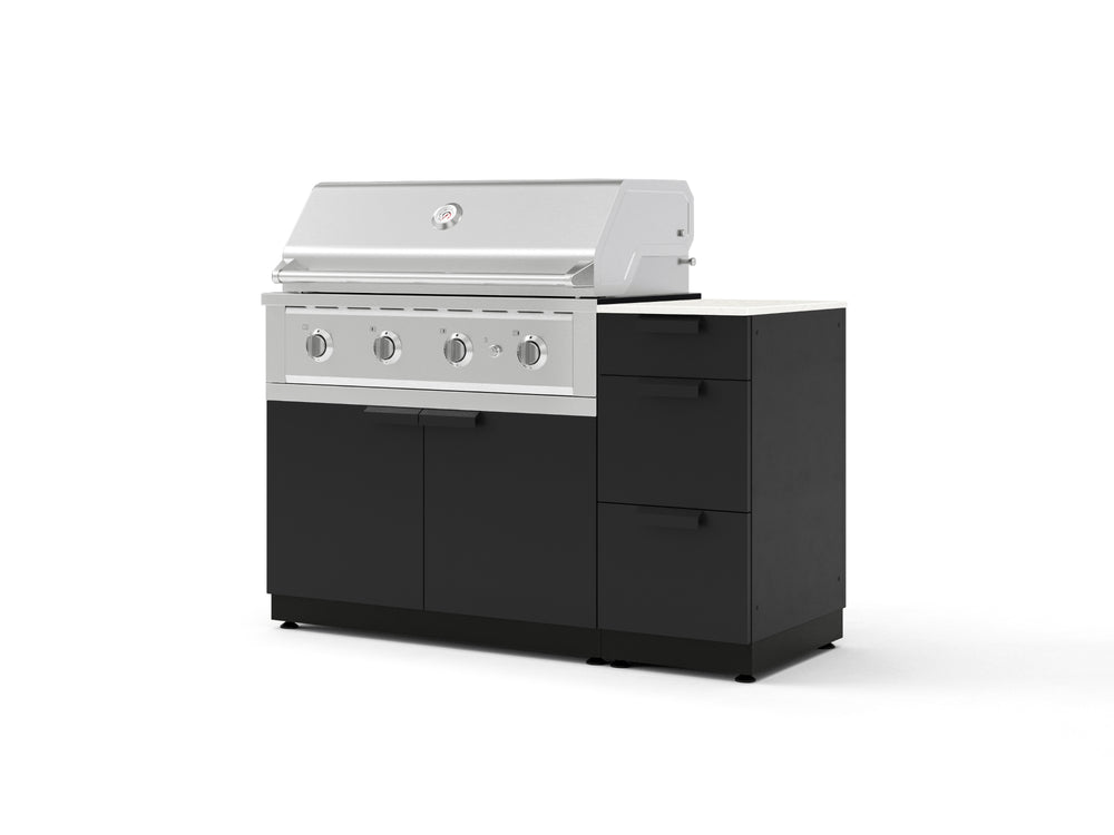 NewAge Outdoor Kitchens Outdoor Grill Island Stainless-Steel 4-Piece Cabinet Set with 3-Drawer, Grill Cabinet, Performance Grill and Dekton in Aeris Countertop - (Liquid Propane) | Garage Giant