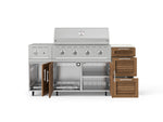NewAge Outdoor Kitchens Outdoor Grill Island Stainless-Steel Louvered Doors 6-Piece Cabinet Set with Casters and 3-Drawer, Grill Cabinet, Performance Grill, Side Burner and Dekton in Aeris Countertop - (Liquid Propane) 