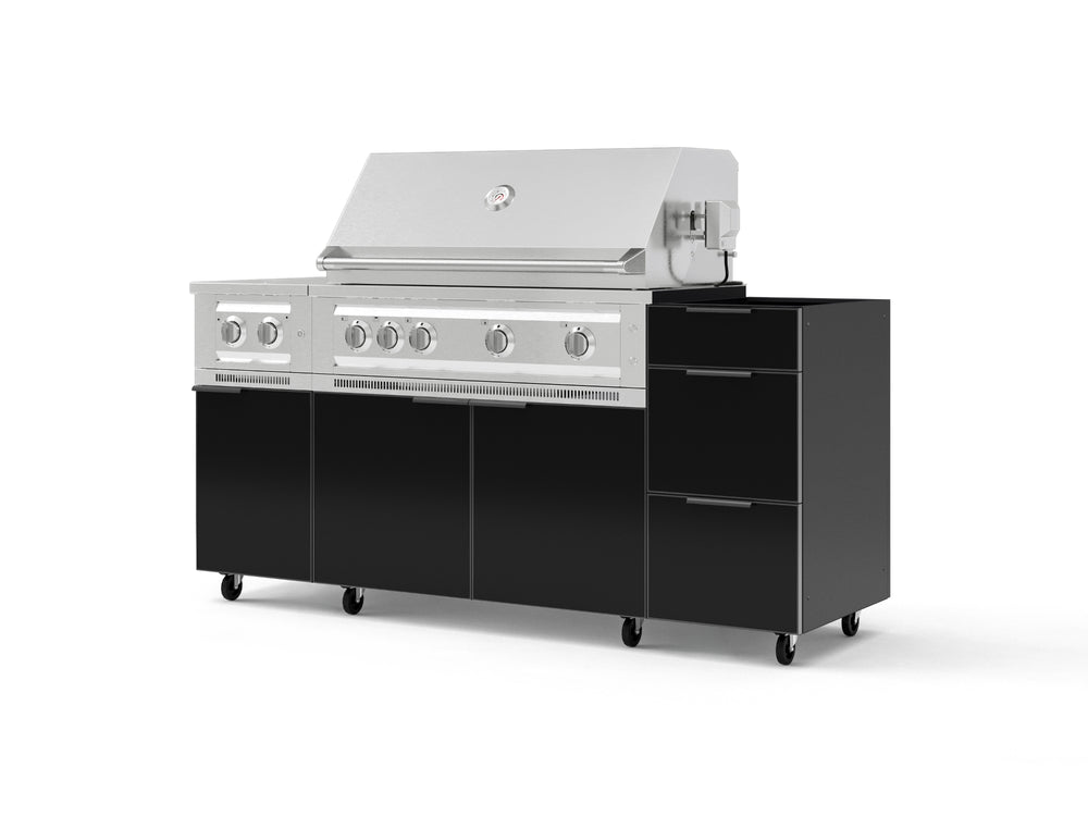 NewAge Outdoor Kitchens Outdoor Grill Island Aluminum 5-Piece Cabinet Set with Casters and 3-Drawer, Grill Cabinet, Dual Side Burner and Platinum Grill - (Liquid Propane) | Garage Giant