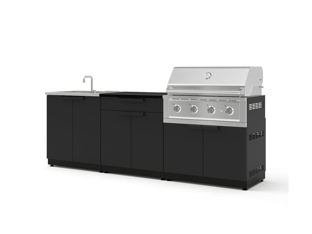 NewAge Outdoor Kitchens Stainless-Steel 5-Piece Cabinet Set with Bar, Sink, Grill Cabinet, Performance Grill, and Countertop-73388-Garage Giant