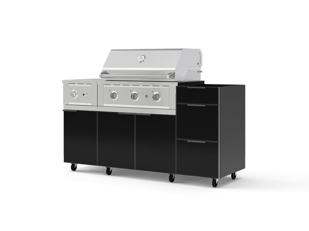NewAge Outdoor Kitchens Outdoor Grill Island Aluminum 5-Piece Cabinet Set with Casters and 3-Drawer, Grill Cabinet, Side Burner and Performance Grill - (Liquid Propane) | Garage Giant