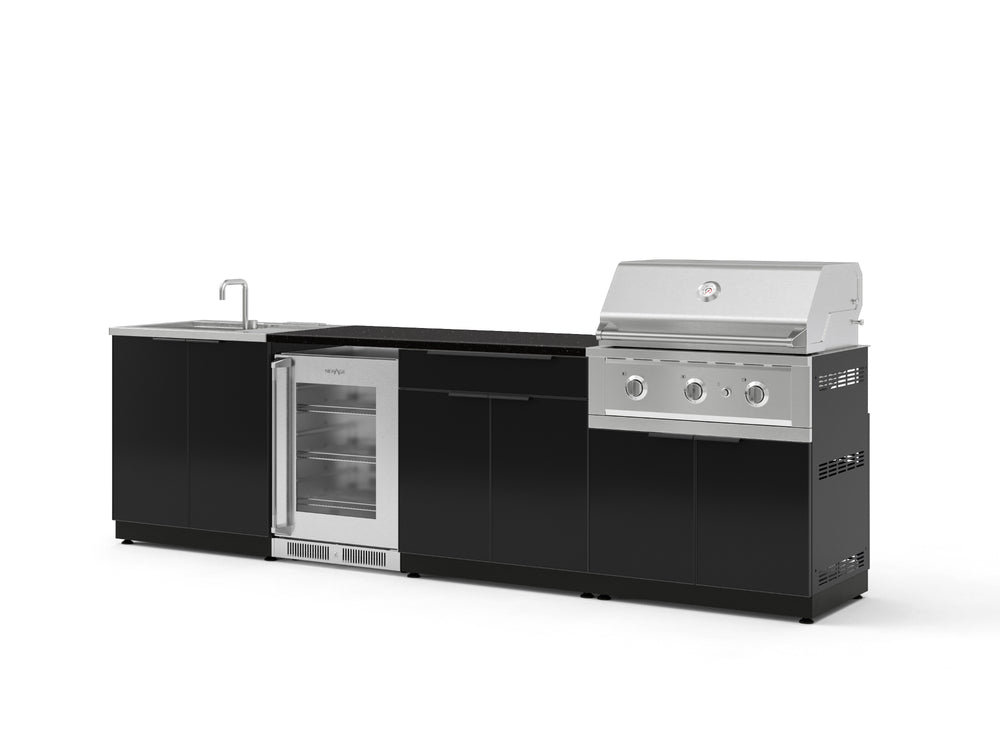NewAge Outdoor Kitchens Aluminum 6-Piece Cabinet Set with Sink, Bar, Grill Cabinet, Performance Grill, Countertop and Glass Door Fridge-73725-Garage Giant