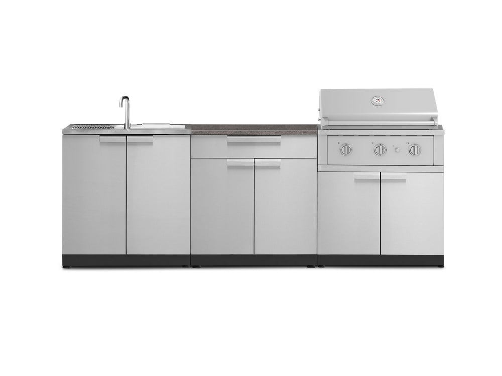 NewAge Outdoor Kitchens Stainless-Steel 5-Piece Cabinet Set with Sink, 2-Door with Drawer, Grill Cabinet, Performance Grill, and Countertop-71586-Garage Giant