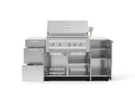 NewAge Outdoor Kitchens Outdoor Grill Island Stainless-Steel 6-Piece Cabinet Set with 1 Door, 3 Drawer, Grill Cabinet, Platinum Grill and Dekton in Aeris Countertops - (Liquid Propane) 