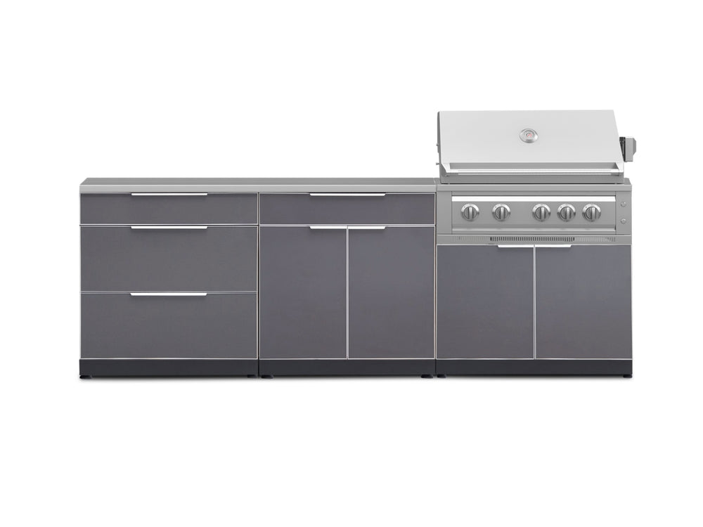 NewAge Outdoor Kitchens Aluminum 5-Piece Cabinet Set With 3 Drawer, Bar, Grill Cabinet, Platinum Grill and Countertop-71046-Garage Giant