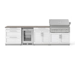 NewAge Outdoor Kitchens Stainless Steel 7-Piece Cabinet Set with 3-Drawer, Bar, Grill Cabinet, Platinum Grill, Countertop, and Glass Door Fridge-73709-Garage Giant 