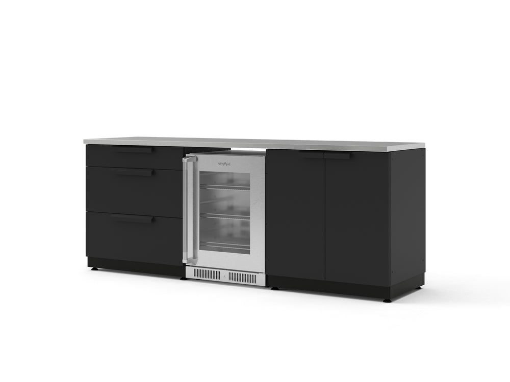 NewAge Outdoor Kitchens Stainless Steel 5-Piece Cabinet Set with 3-Drawer, 2-Door Cabinet, Countertops and Fridge-73863-Garage Giant