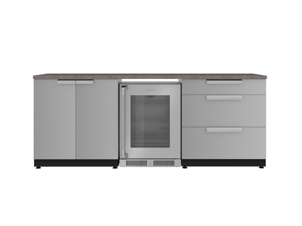 NewAge Outdoor Kitchens Stainless Steel 5-Piece Cabinet Set with 3-Drawer, 2-Door Cabinet, Countertops and Fridge-72123-Garage Giant