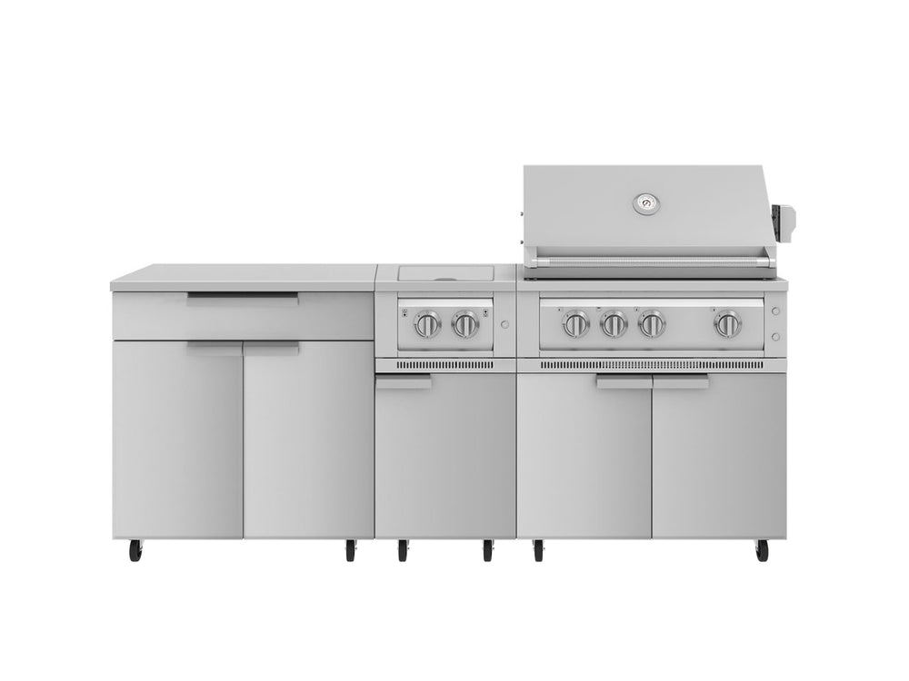 NewAge Outdoor Kitchens Stainless Steel 6-Piece Cabinet Set with Casters and Platinum Grill, Dual Side Burner, Bar, Grill Cabinet, Countertop-72558-Garage Giant