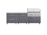 NewAge Outdoor Kitchens Aluminum 5-Piece Cabinet Set With Casters and 3 Drawer, Bar, Grill Cabinet, Platinum Grill, Countertop-72647-Garage Giant 