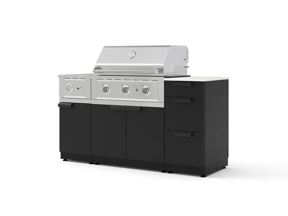 NewAge Outdoor Kitchens Outdoor Grill Island Stainless-Steel 6-Piece Cabinet Set with 3-Drawer, Grill Cabinet, Performance Grill, Side Burner and Dekton in Aeris Countertop - (Liquid Propane) | Garage Giant