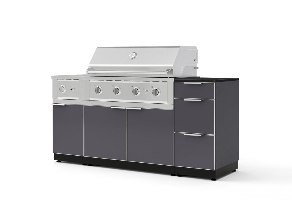 NewAge Outdoor Kitchens Outdoor Grill Island Aluminum 6-Piece Cabinet Set with 3-Drawer, Grill Cabinet, Performance Grill, Side Burner and Countertop - (Natural Gas) | Garage Giant