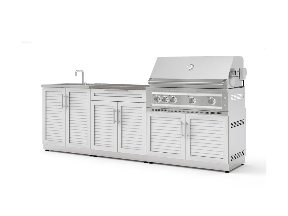 NewAge Outdoor Kitchens Stainless-Steel 5-Piece Cabinet Set with Bar, Sink, Grill Cabinet, Platinum Grill, and Countertop-73440-Garage Giant