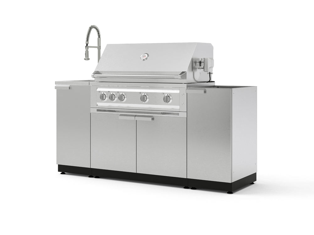 NewAge Outdoor Kitchens Outdoor Grill Island Stainless-Steel 5-Piece Cabinet Set with Sink, 1 Door, Grill Cabinet, Platinum Grill and Stainless Steel Countertop - (Liquid Propane) | Garage Giant