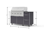 NewAge Outdoor Kitchens Outdoor Grill Island Aluminum 4-Piece Cabinet Set with Casters and 3-Drawer, Grill Cabinet, Performance Grill and Dekton in Sirius Countertop - (Liquid Propane) 