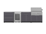 NewAge Outdoor Kitchens Aluminum 7-Piece Cabinet Set with 3-Drawer, Bar, Grill Cabinet, Platinum Grill, Countertops and Fridge-66559-Garage Giant 