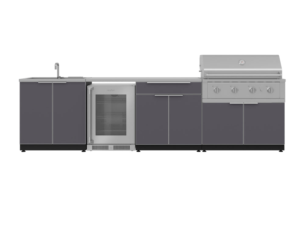 NewAge Outdoor Kitchens Aluminum 6-Piece Cabinet Set with Sink, Bar, Grill Cabinet, Performance Grill, Countertop and Fridge-66327-Garage Giant
