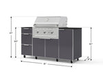 NewAge Outdoor Kitchens Outdoor Grill Island Aluminum 6-Piece Cabinet Set with Casters 1 Door, 3 Drawer, Grill Cabinet, Performance Grill and Dekton in Sirius Countertops - (Liquid Propane) 