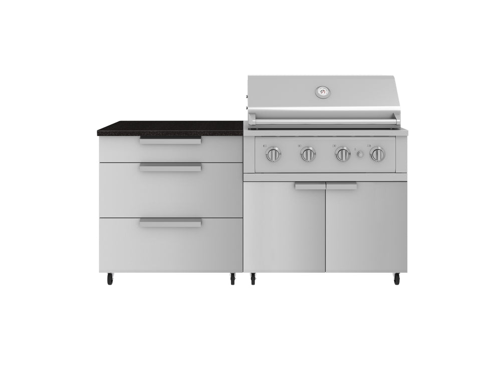 NewAge Outdoor Kitchens Stainless Steel 4-Piece Cabinet Set with Casters and 3 Drawer, Grill Cabinet, Performance Grill, Countertop-72139-Garage Giant