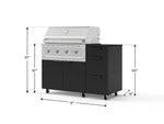 NewAge Outdoor Kitchens Outdoor Grill Island Stainless-Steel 4-Piece Cabinet Set with Casters and 3-Drawer, Grill Cabinet, Performance Grill and Dekton in Sirius Countertop - (Liquid Propane) 