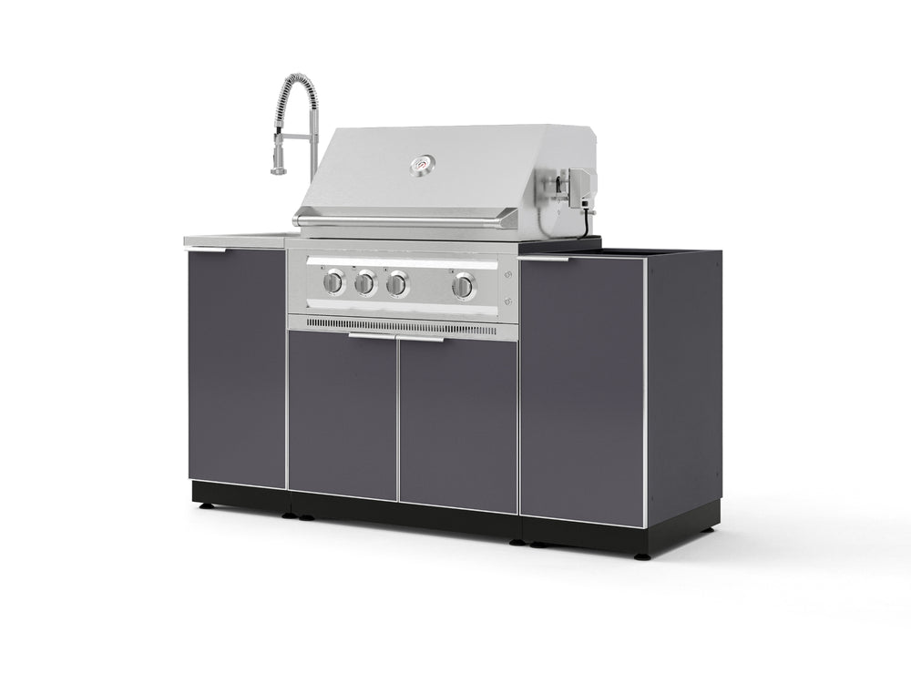 NewAge Outdoor Kitchens Outdoor Grill Island Aluminum 5-Piece Cabinet Set with Sink, 1 Door, Grill Cabinet, Platinum Grill and Stainless Steel Countertop - (Natural Gas) | Garage Giant