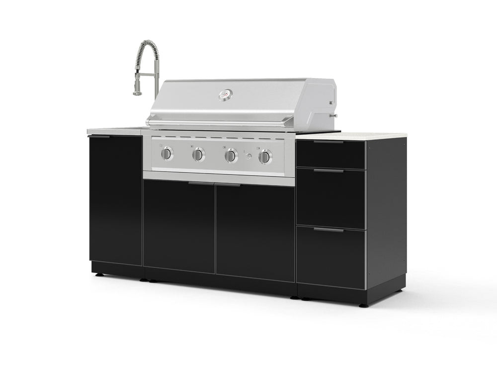 NewAge Outdoor Kitchens Outdoor Grill Island Aluminum 5-Piece Cabinet Set with Sink, 3 Drawer, Grill Cabinet, Performance Grill and Stainless Steel Countertop - (Natural Gas) | Garage Giant