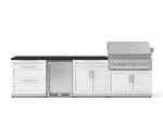 NewAge Outdoor Kitchens Stainless Steel 7-Piece Cabinet Set with 3-Drawer, Bar, Grill Cabinet, Platinum Grill, Countertop, and Stainless Steel Door Fridge-73622-Garage Giant 