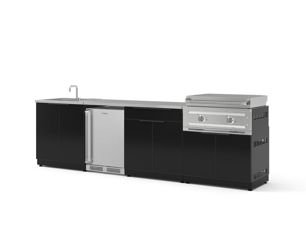 NewAge Outdoor Kitchens Aluminum 6-Piece Cabinet Set with Sink, Bar, Grill Cabinet, Platinum Griddle, Countertop and Stainless Steel Door Fridge-75130-Garage Giant