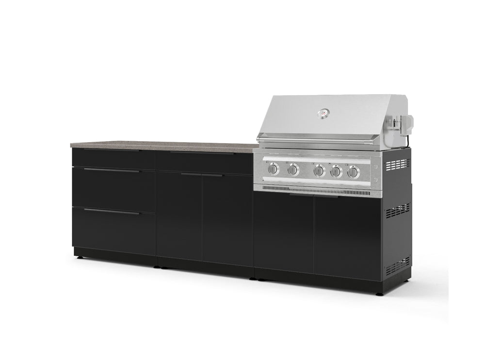 NewAge Outdoor Kitchens Aluminum 5-Piece Cabinet Set With 3 Drawer, Bar, Grill Cabinet, Platinum Grill and Countertop-73343-Garage Giant
