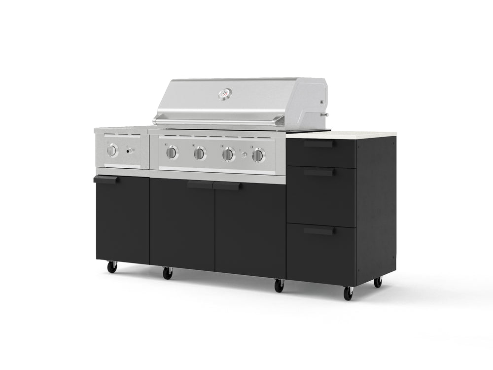 NewAge Outdoor Kitchens Outdoor Grill Island Stainless-Steel 6-Piece Cabinet Set with Casters and 3-Drawer, Grill Cabinet, Performance Grill, Side Burner and Dekton in Aeris Countertop - (Liquid Propane) | Garage Giant