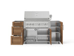 NewAge Outdoor Kitchens Outdoor Grill Island Stainless-Steel Louvered Doors 5-Piece Cabinet Set with Casters 1 Door, 3 Drawer, Grill Cabinet and Platinum Grill - (Liquid Propane) 