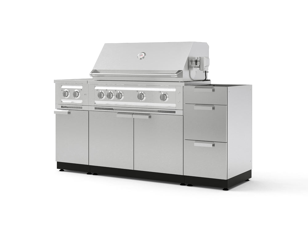 NewAge Outdoor Kitchens Outdoor Grill Island Stainless-Steel 5-Piece Cabinet Set with 3-Drawer, Grill Cabinet, Dual Side Burner and Platinum Grill - (Liquid Propane) | Garage Giant