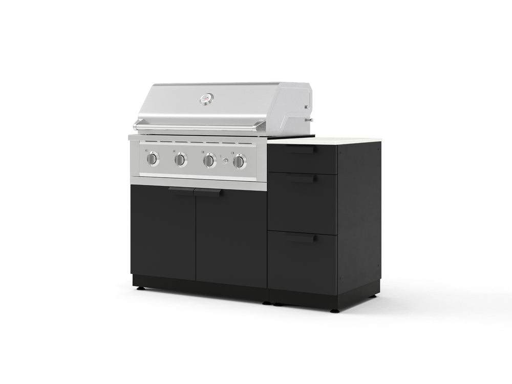 NewAge Outdoor Kitchens Outdoor Grill Island Stainless-Steel 4-Piece Cabinet Set with 3-Drawer, Grill Cabinet, Performance Grill and Dekton in Aeris Countertop - (Natural Gas) | Garage Giant