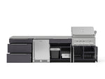 NewAge Outdoor Kitchens Aluminum 7-Piece Cabinet Set with 3-Drawer, Bar, Grill Cabinet, Platinum Grill, Countertops and Fridge-66543-Garage Giant 