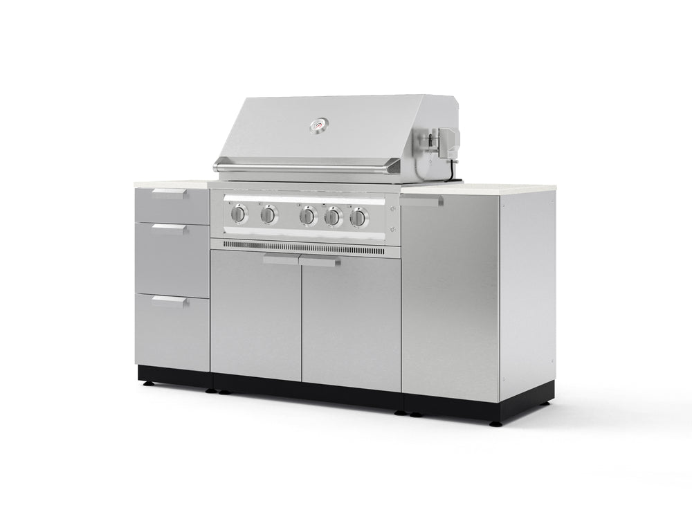 NewAge Outdoor Kitchens Outdoor Grill Island Stainless-Steel 6-Piece Cabinet Set with 1 Door, 3 Drawer, Grill Cabinet, Platinum Grill and Dekton in Aeris Countertops - (Natural Gas) | Garage Giant