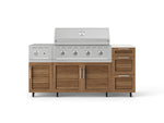 NewAge Outdoor Kitchens Outdoor Grill Island Stainless-Steel Louvered Doors 6-Piece Cabinet Set with Casters and 3-Drawer, Grill Cabinet, Performance Grill, Side Burner and Dekton in Aeris Countertop - (Liquid Propane) 