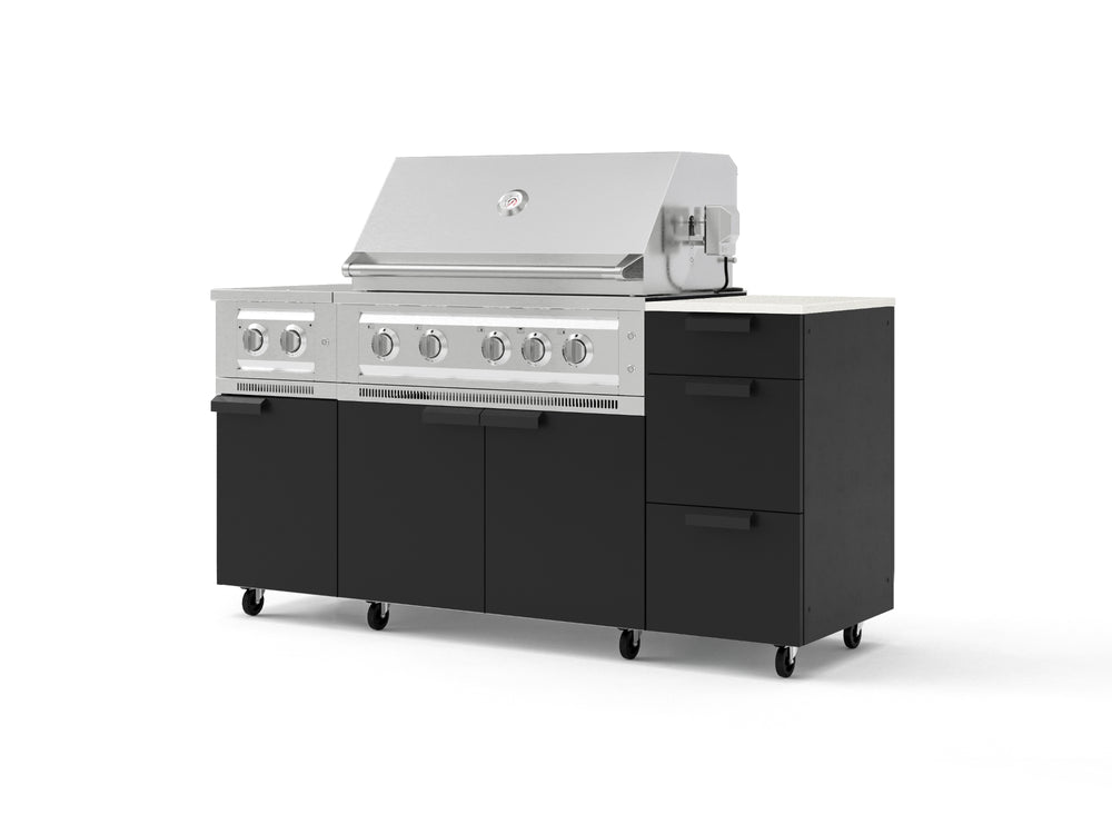 NewAge Outdoor Kitchens Outdoor Grill Island Stainless-Steel 6-Piece Cabinet Set with Casters and 3-Drawer, Grill Cabinet, Platinum Grill, Dual Side Burner and Dekton in Aeris Countertop - (Liquid Propane) | Garage Giant