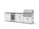 NewAge Outdoor Kitchens Stainless Steel 7-Piece Cabinet Set with 3-Drawer, Bar, Grill Cabinet, Platinum Grill, Countertop, and Glass Door Fridge-73704-Garage Giant 