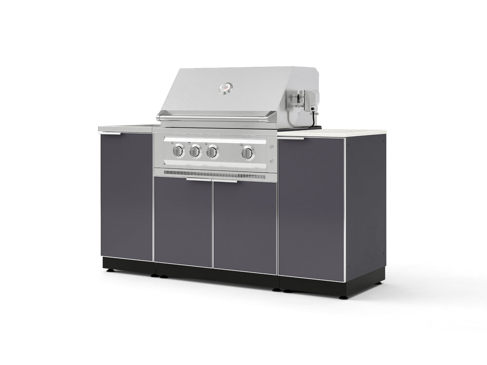 NewAge Outdoor Kitchens Outdoor Grill Island Aluminum 5-Piece Cabinet Set with Sink, 1 Door, Grill Cabinet, Platinum Grill and Stainless Steel Countertop - (Natural Gas) | Garage Giant